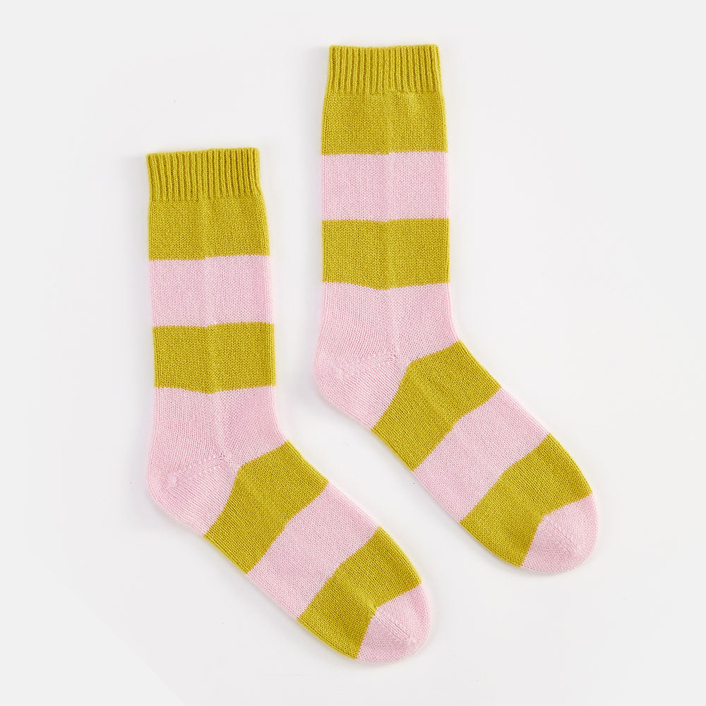pink and yellow striped pure cashmere bedsocks