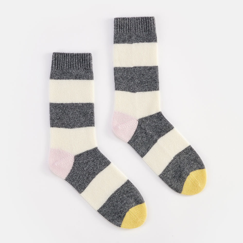 cream and grey stripe pure cashmere bed socks