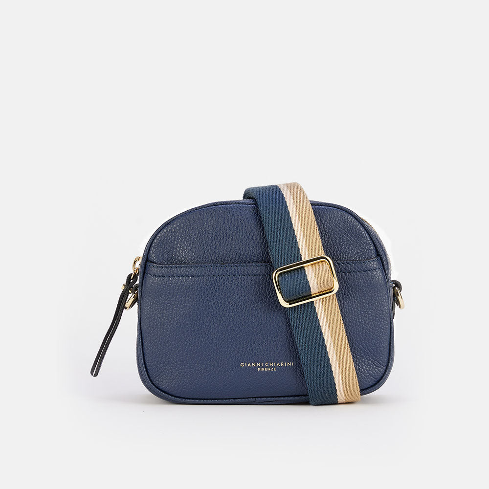 navy blue leather Nina camera bag, made in Italy by Gianni Chiarini