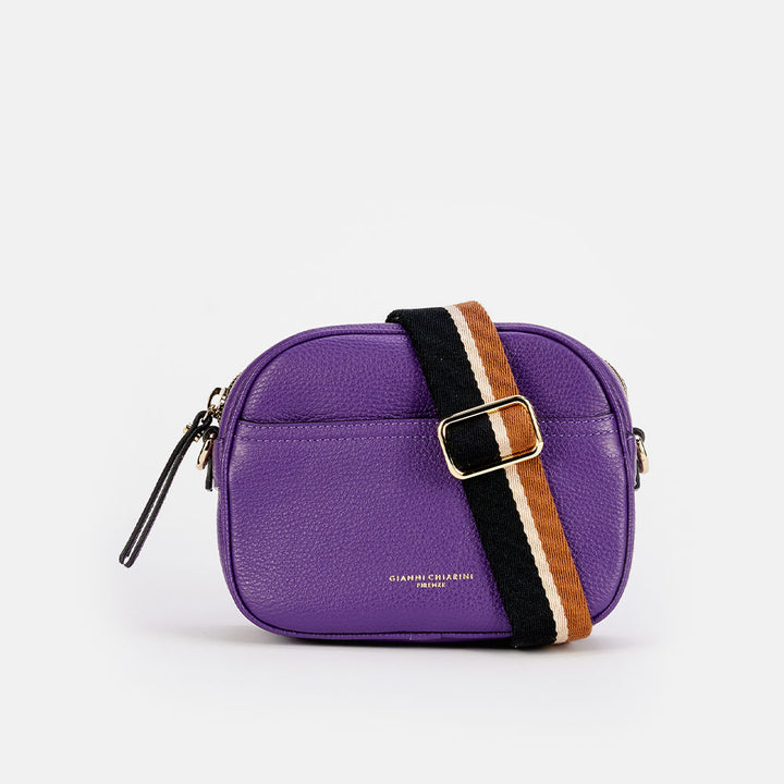 purple iris leather Nina camera bag, made in Italy by Gianni Chiarini