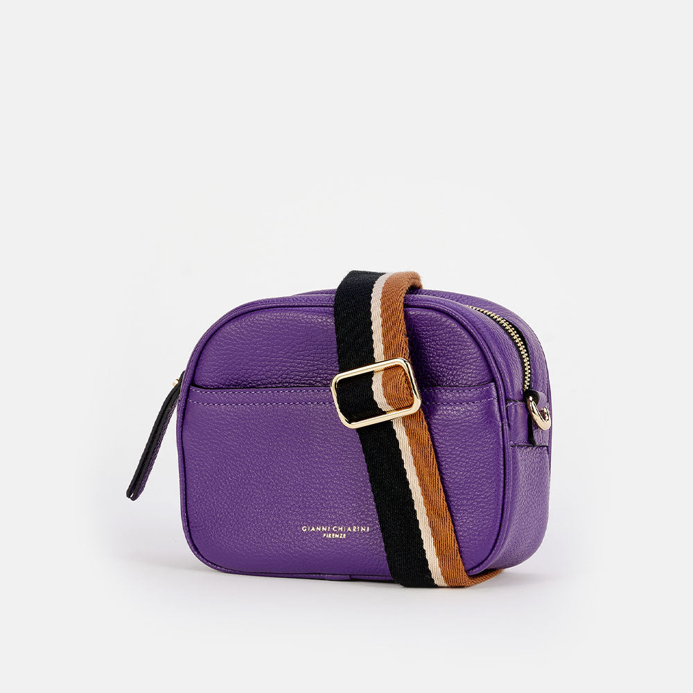 purple iris leather Nina camera bag, made in Italy by Gianni Chiarini
