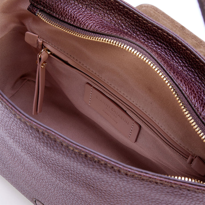 dark brown tea flap leather bag, made in Italy by Gianni Chiarini