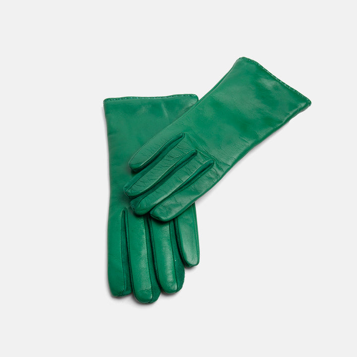 green cashmere lined leather gloves