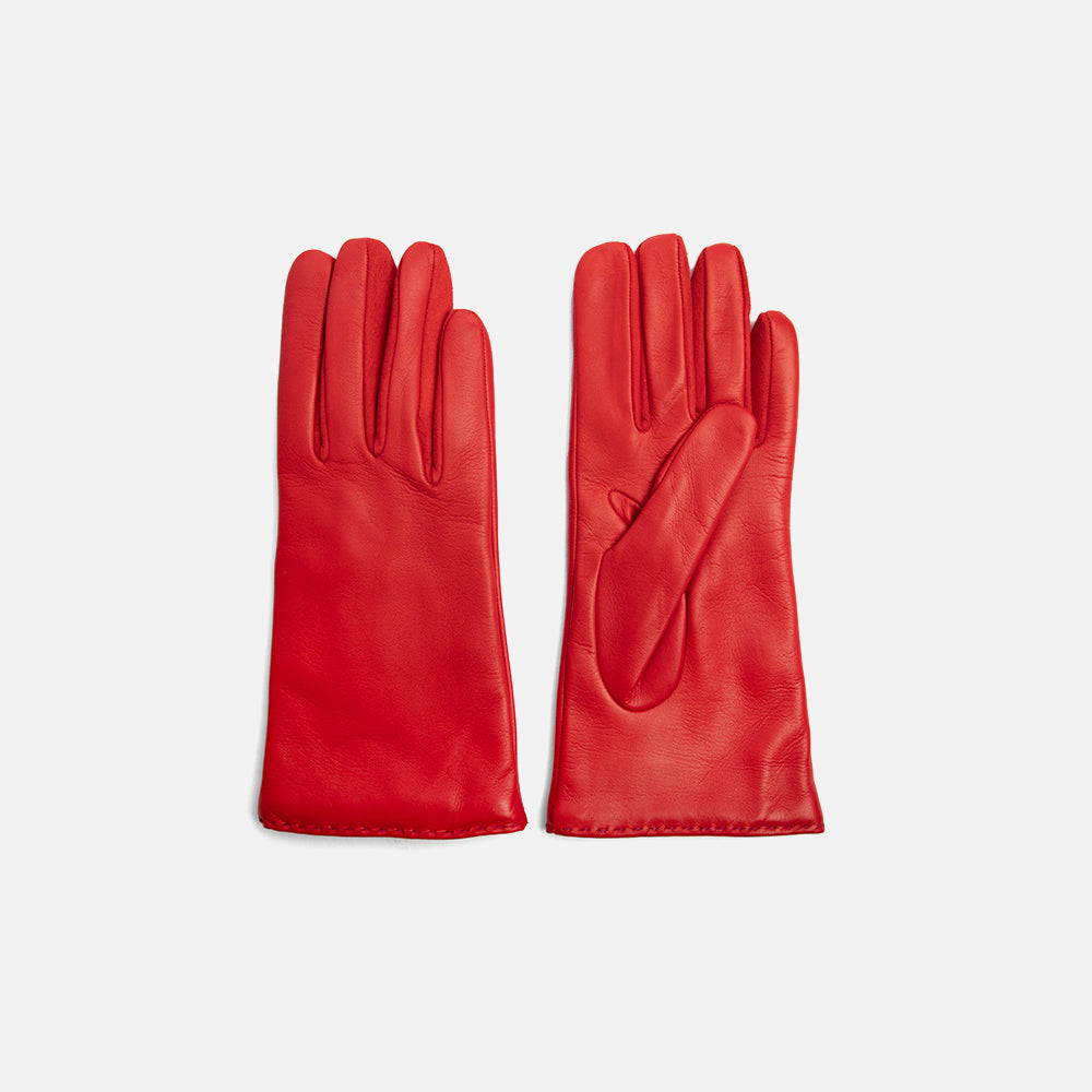 red cashmere lined leather gloves