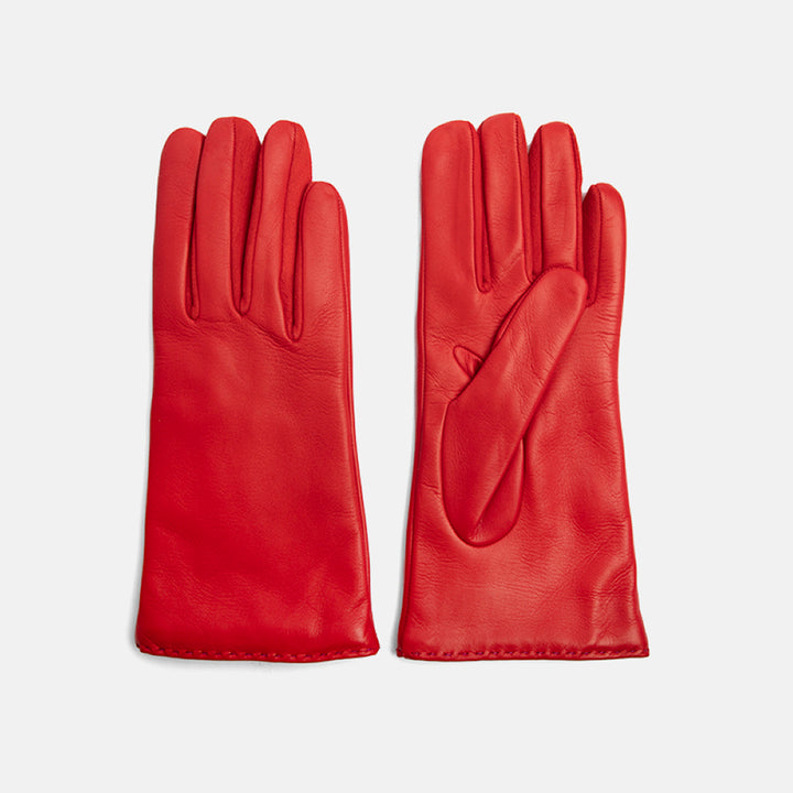red cashmere lined leather gloves