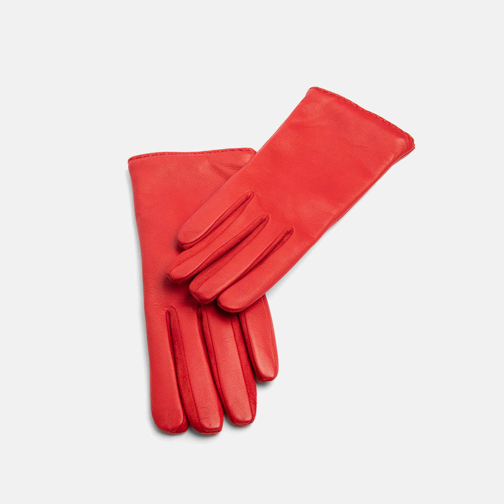 red cashmere lined leather gloves