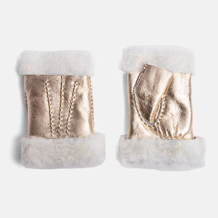 metallic gold 100% sheepskin shearling wrist warmers