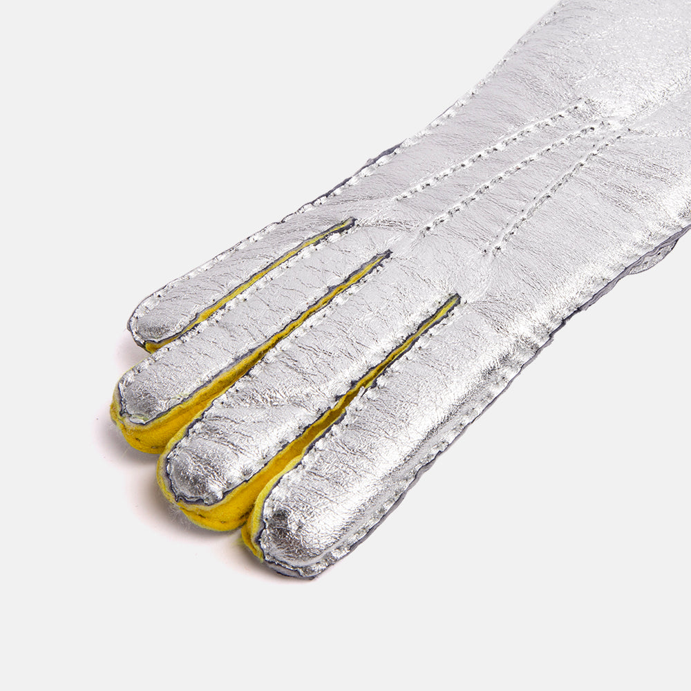 silver & yellow 100% sheepskin shearling gloves