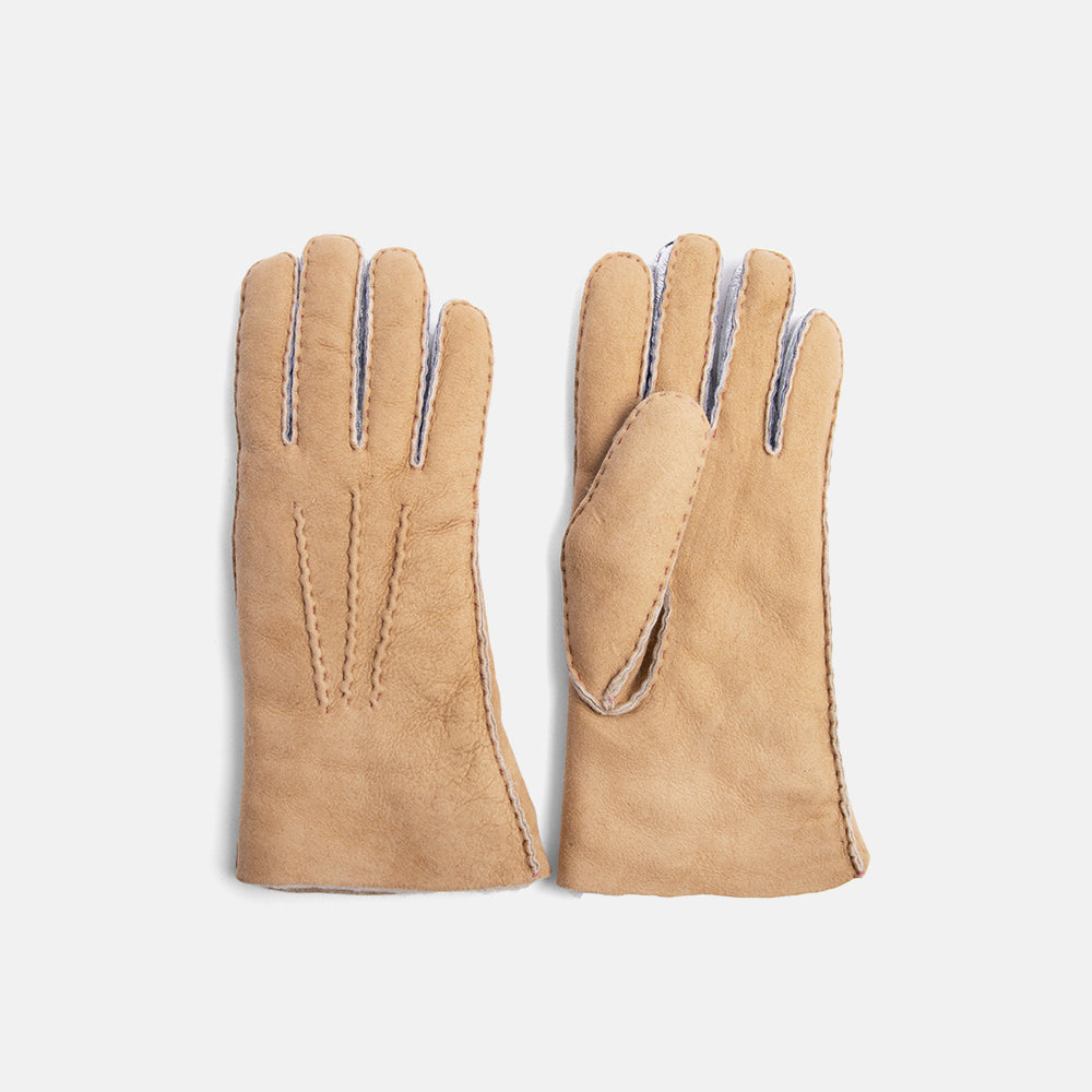natural and silver 100% sheepskin shearling gloves