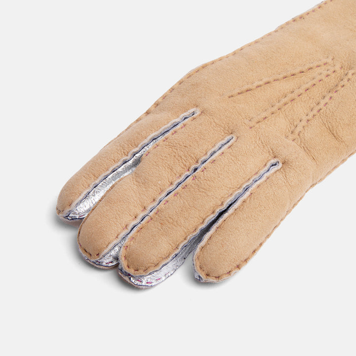 natural and silver 100% sheepskin shearling gloves