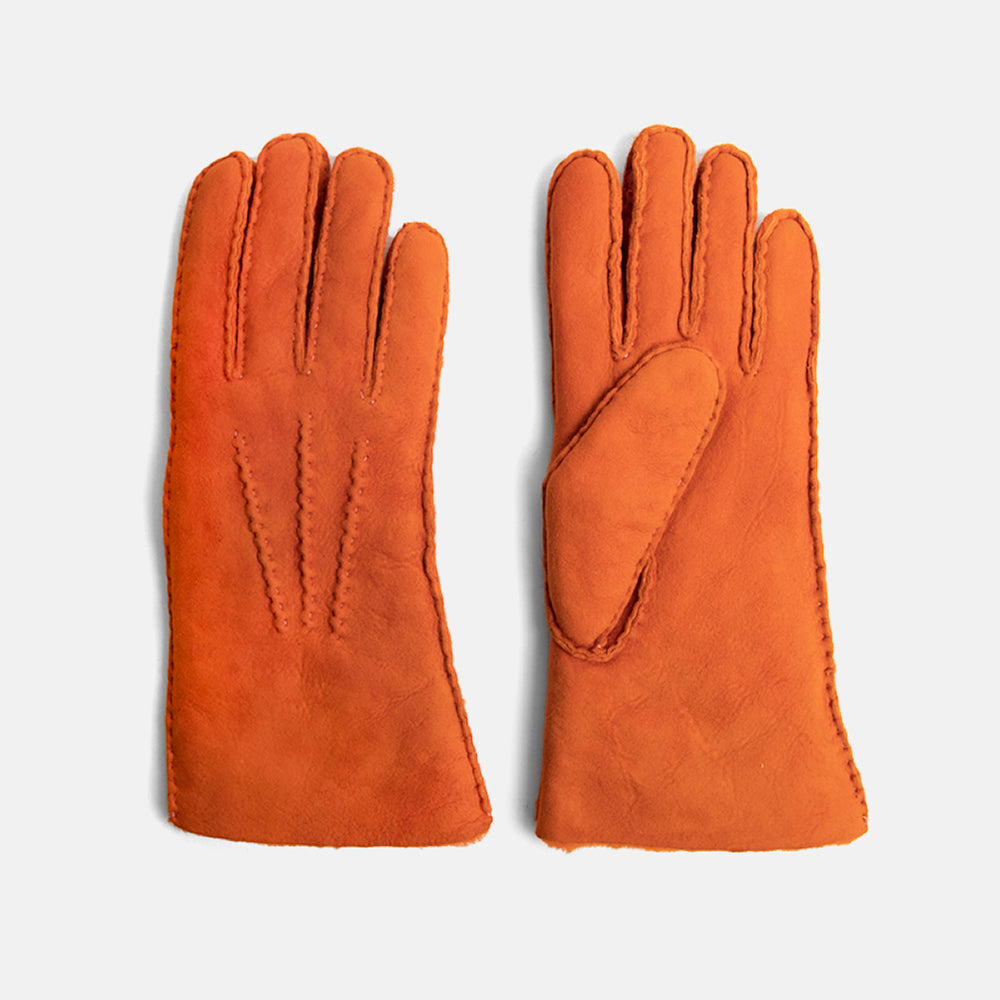 orange 100% sheepskin shearling gloves