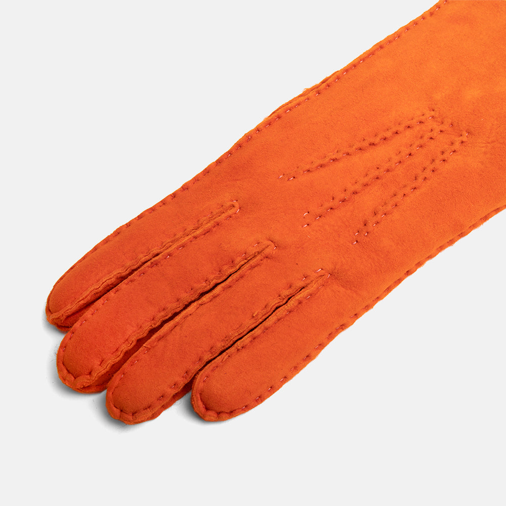 orange 100% sheepskin shearling gloves