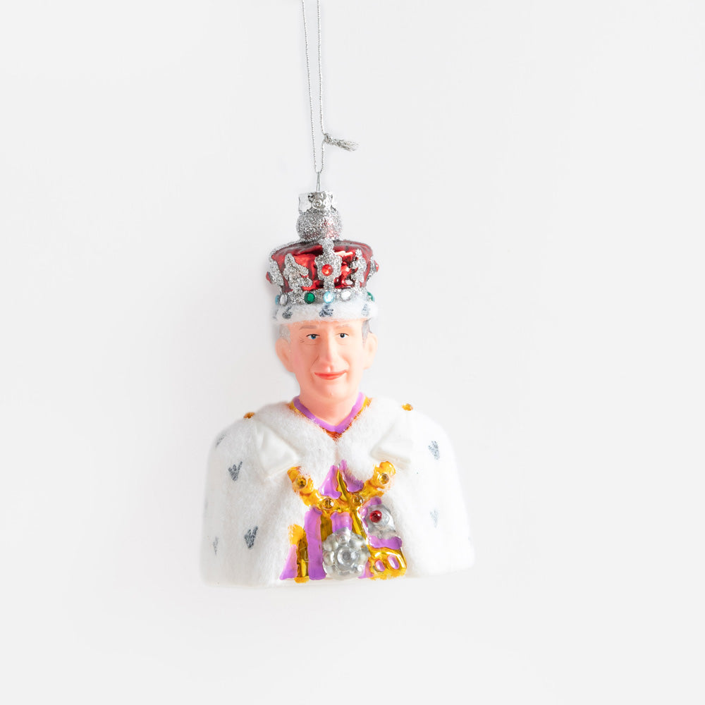 king charles hanging christmas tree decoration with crown and gold chains