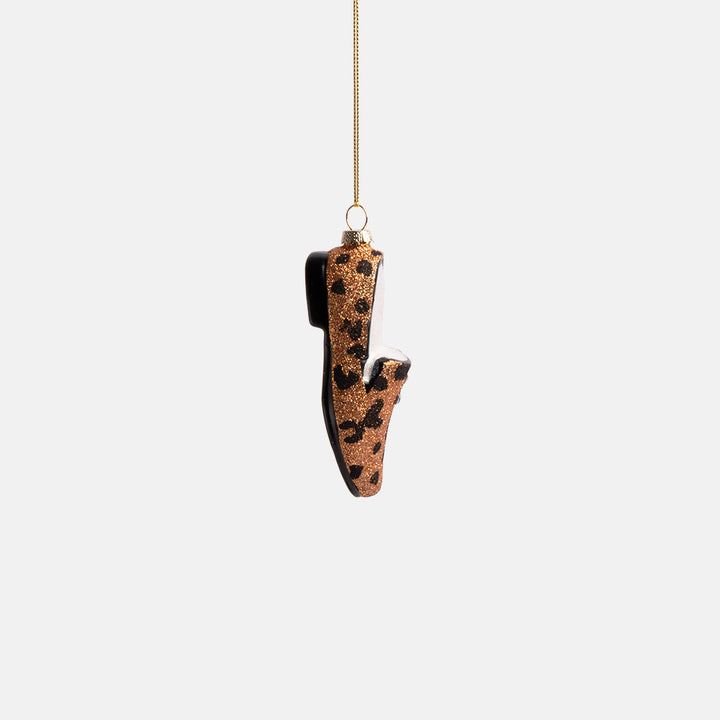 sparkly leopard skin loafer hanging christmas tree bauble decoration