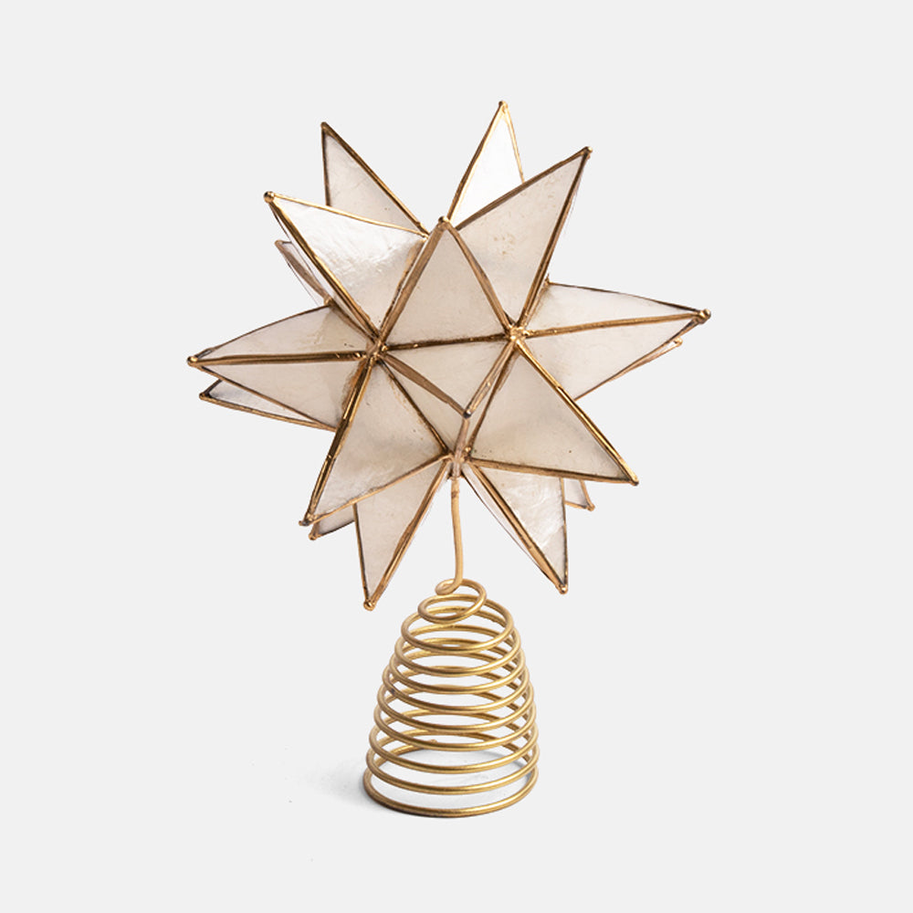 white glass and gold star tree topper