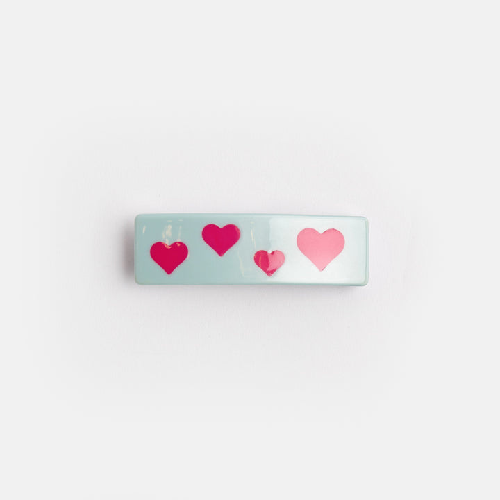 blue & pink love hearts acrylic hair clip