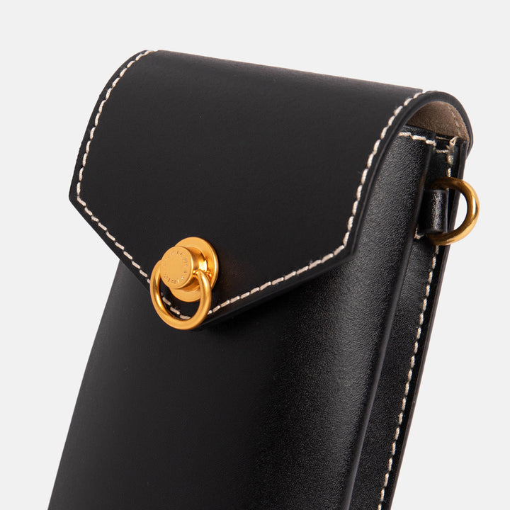 black leather corallo phone bag, made in Italy by Gianni Chiarini