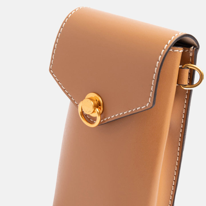 tan leather corallo phone bag, made in Italy by Gianni Chiarini