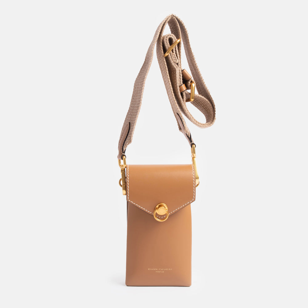 tan leather corallo phone bag, made in Italy by Gianni Chiarini