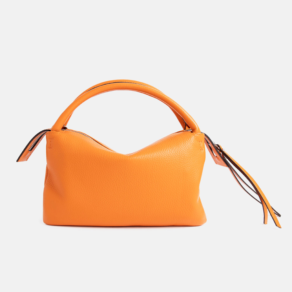 bright orange leather grab handbag made in Italy by Gianni Chiarini