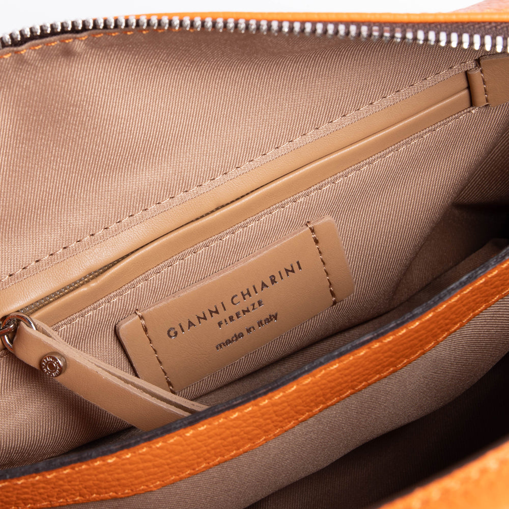 bright orange leather grab handbag made in Italy by Gianni Chiarini