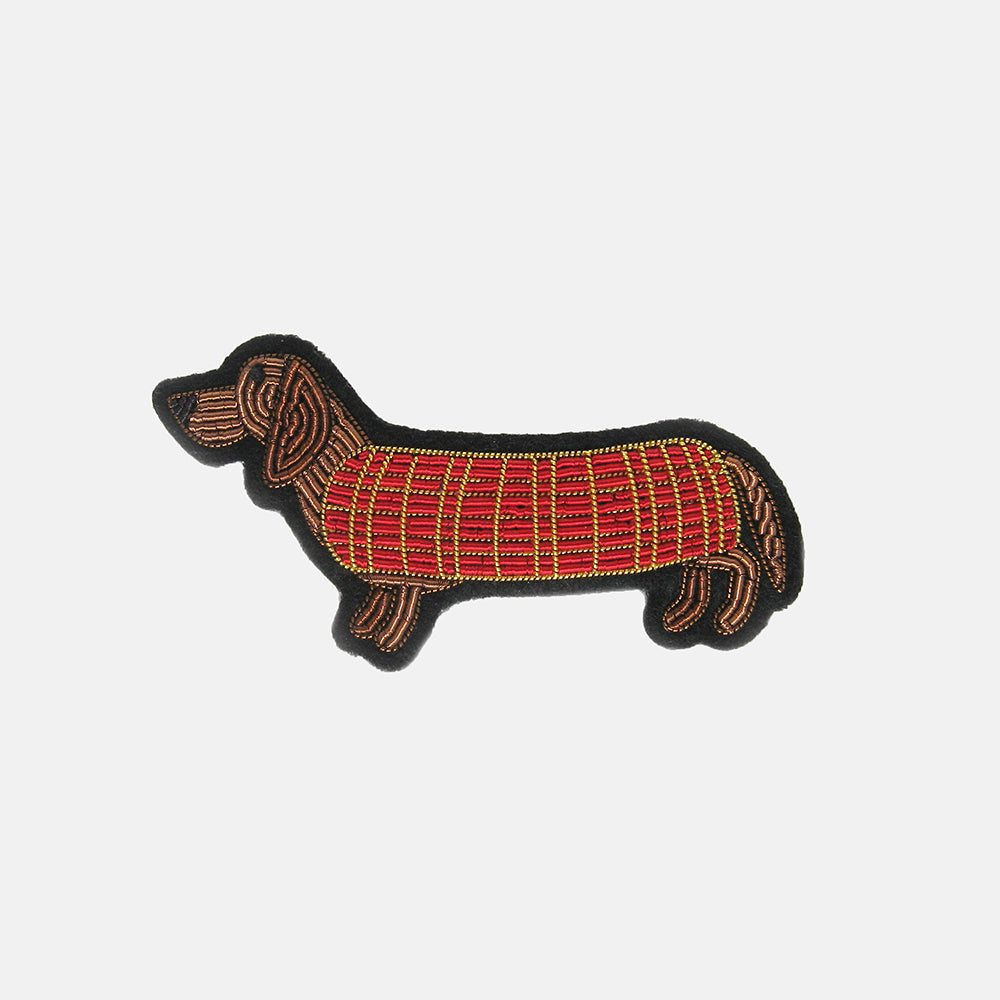 hand embroidered sausage dog, Dachshund, brooch