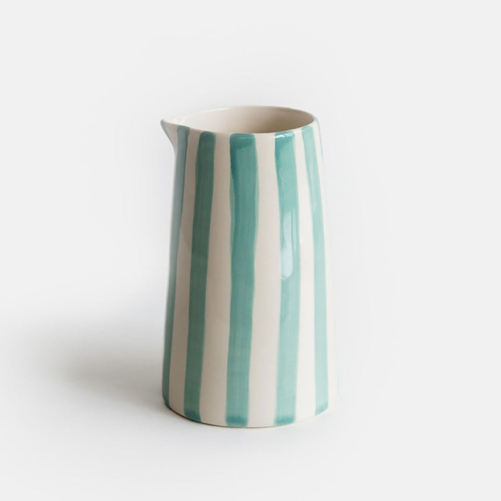 hand painted mint candy striped large ceramic jug, made by Musango