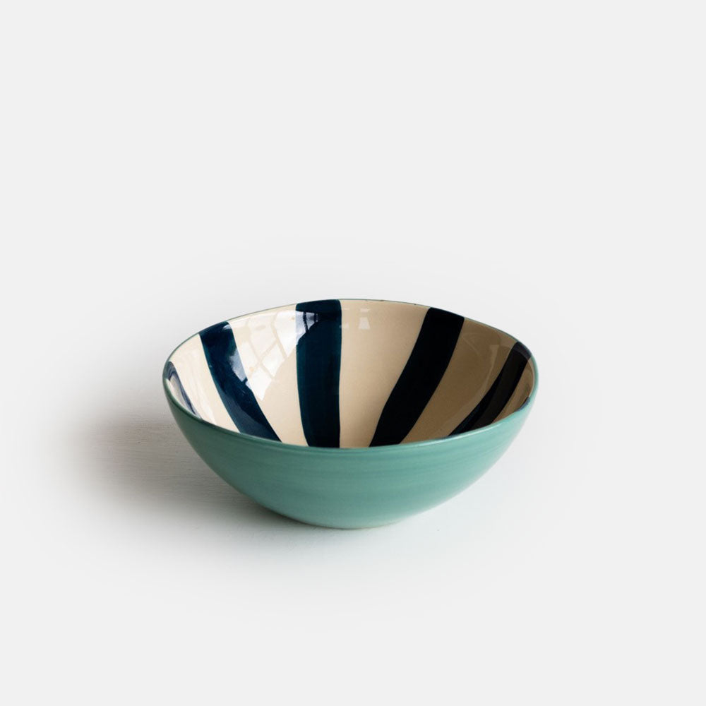 blue tundra striped ceramic bowl, hand made in Portugal by Musango 