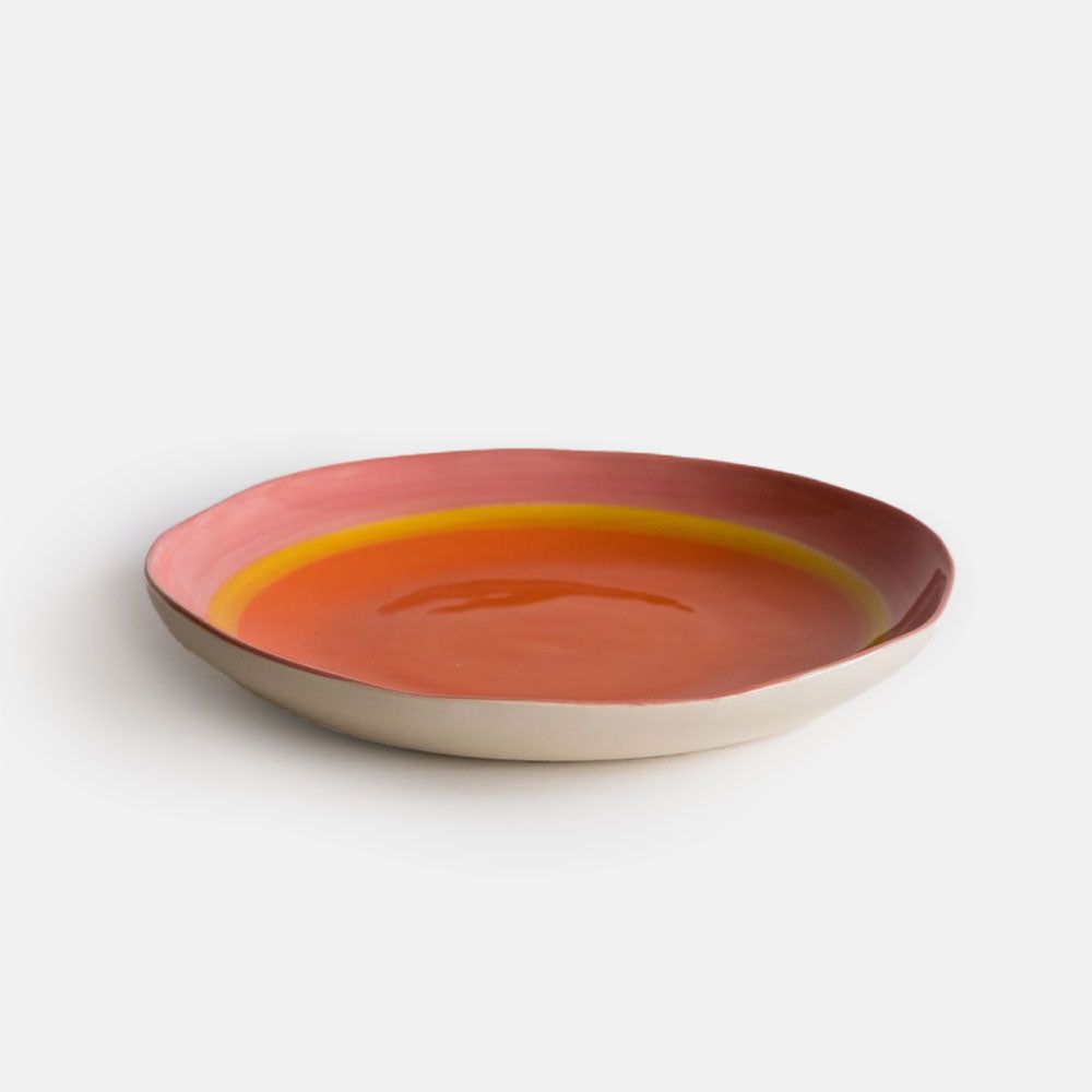 sunrise pink/yellow/orange 22cm ceramic plate, hand made in Portugal by Musnago