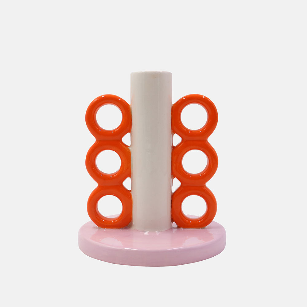 pink & red loops ceramic candle holder made by Que Rico