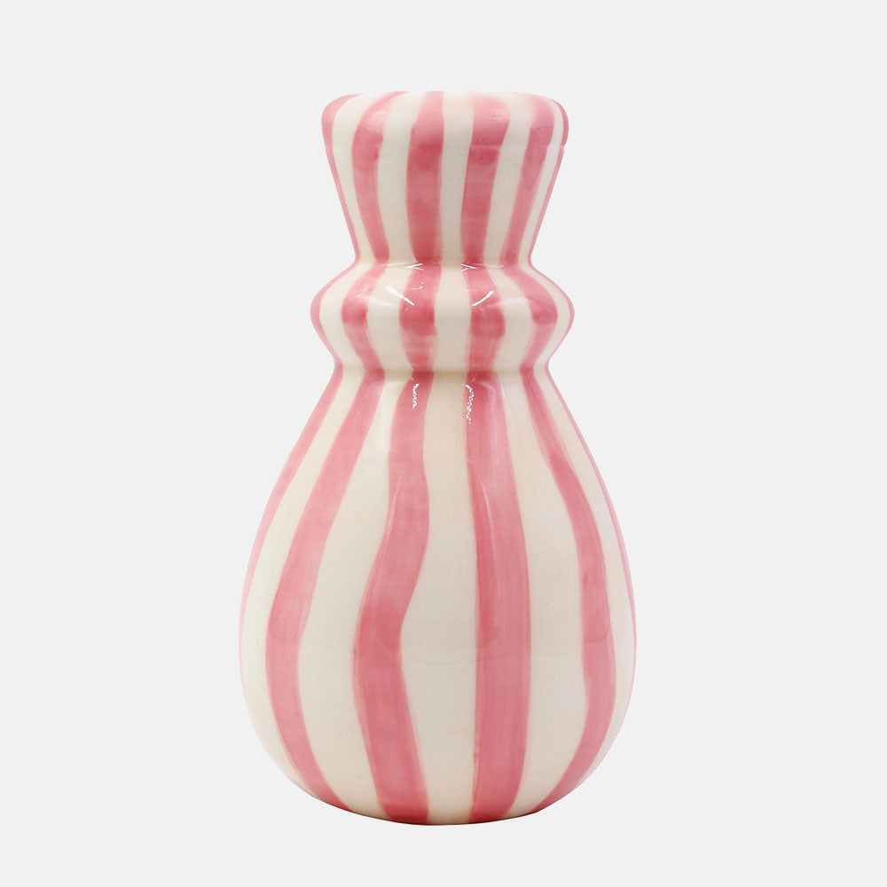 hand painted pink candy striped vase, made by Que Rico