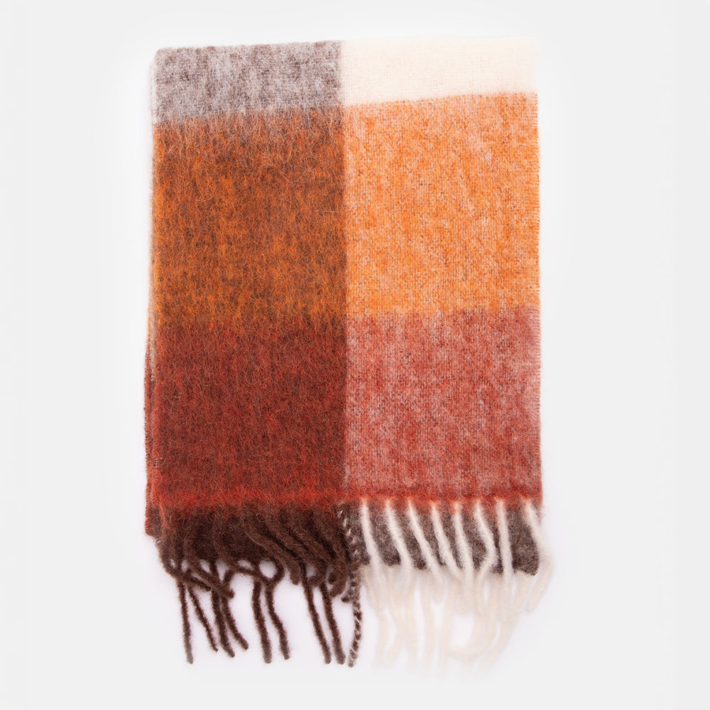 brown/orange check wool mix scarf