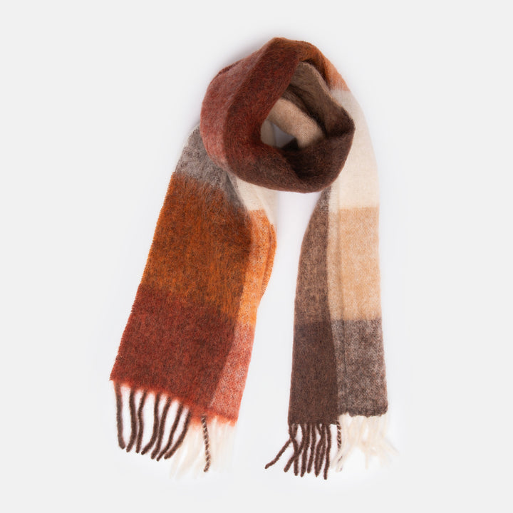 brown/orange check wool mix scarf