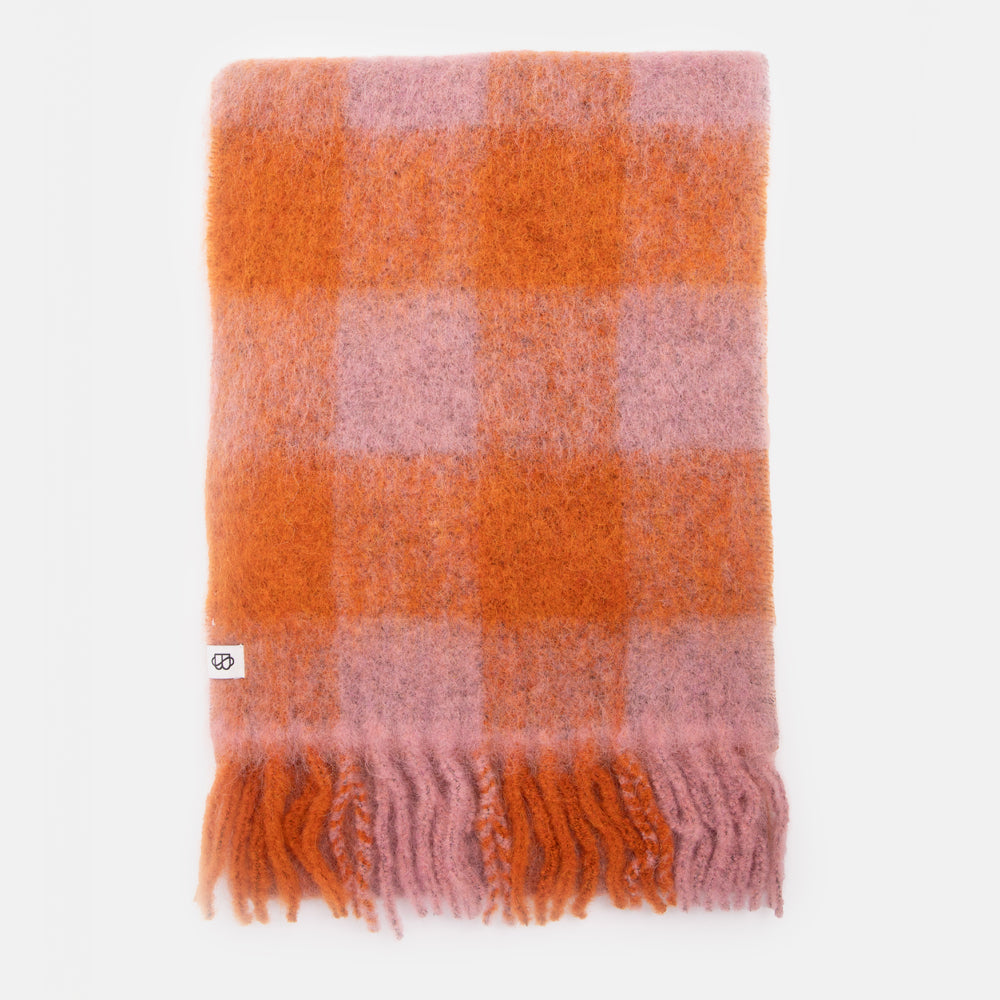 orange/pink check wool mix scarf