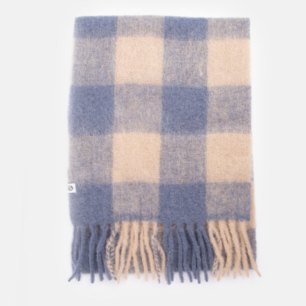 blue check wool mix scarf