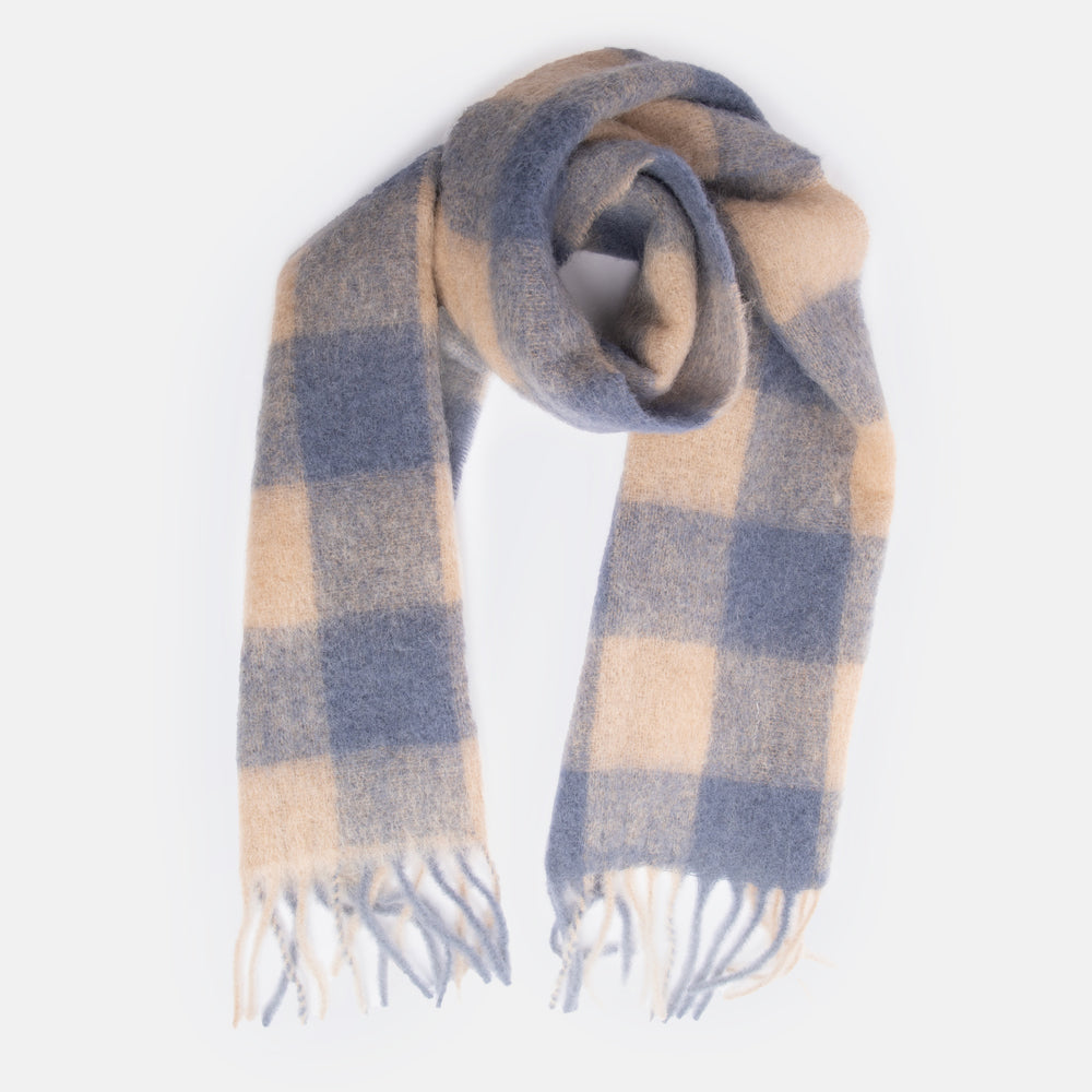 blue check wool mix scarf