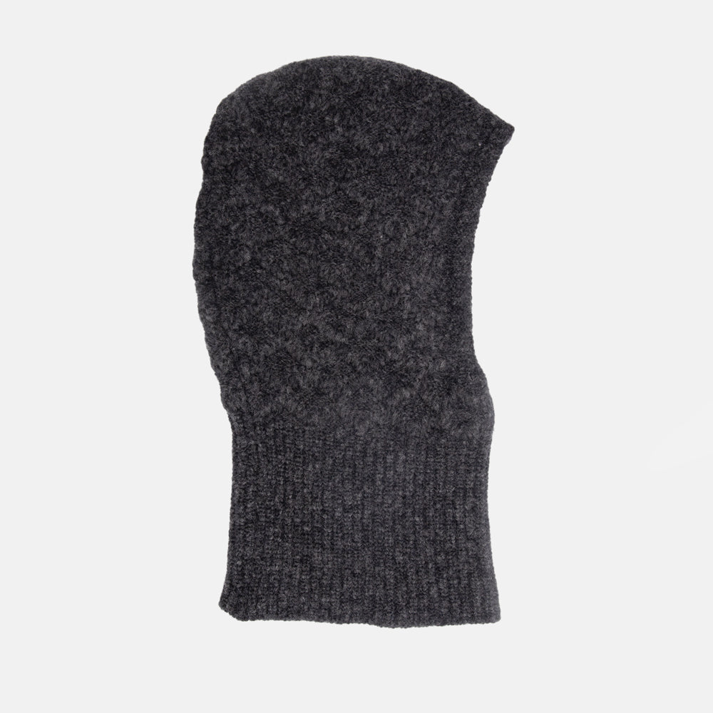 dark grey wool mix cable knit balaclava hood