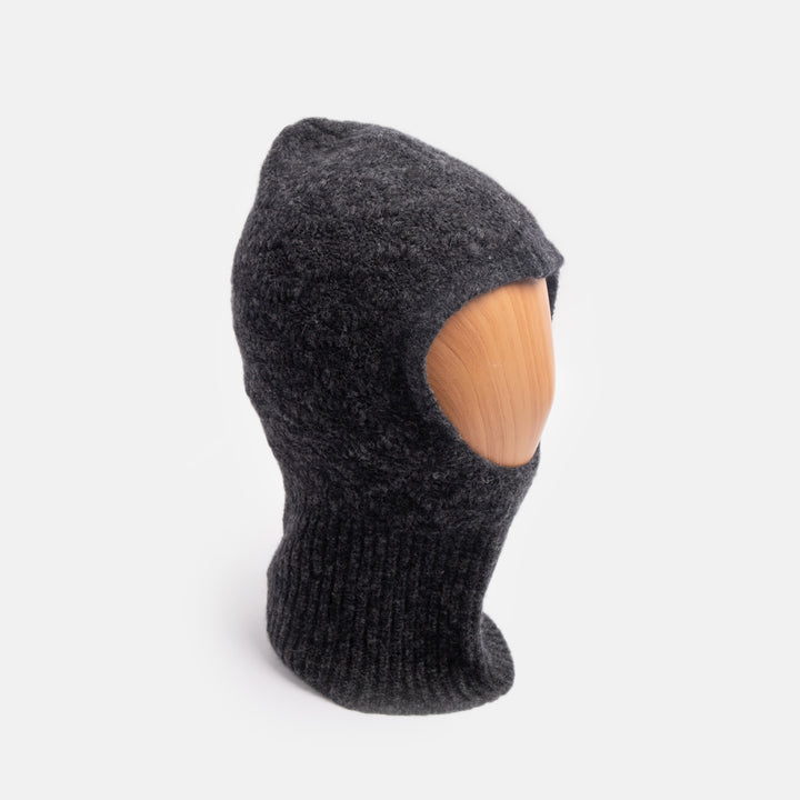 dark grey wool mix cable knit balaclava hood