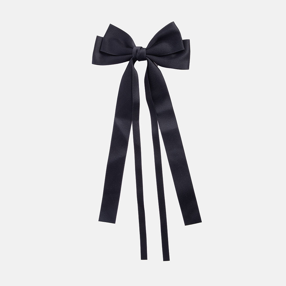 black double layered ribbon bow hair clip with French barrette closure
