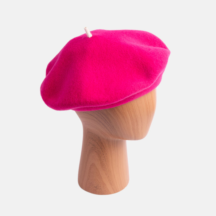 bright pink pure merino wool classic beret