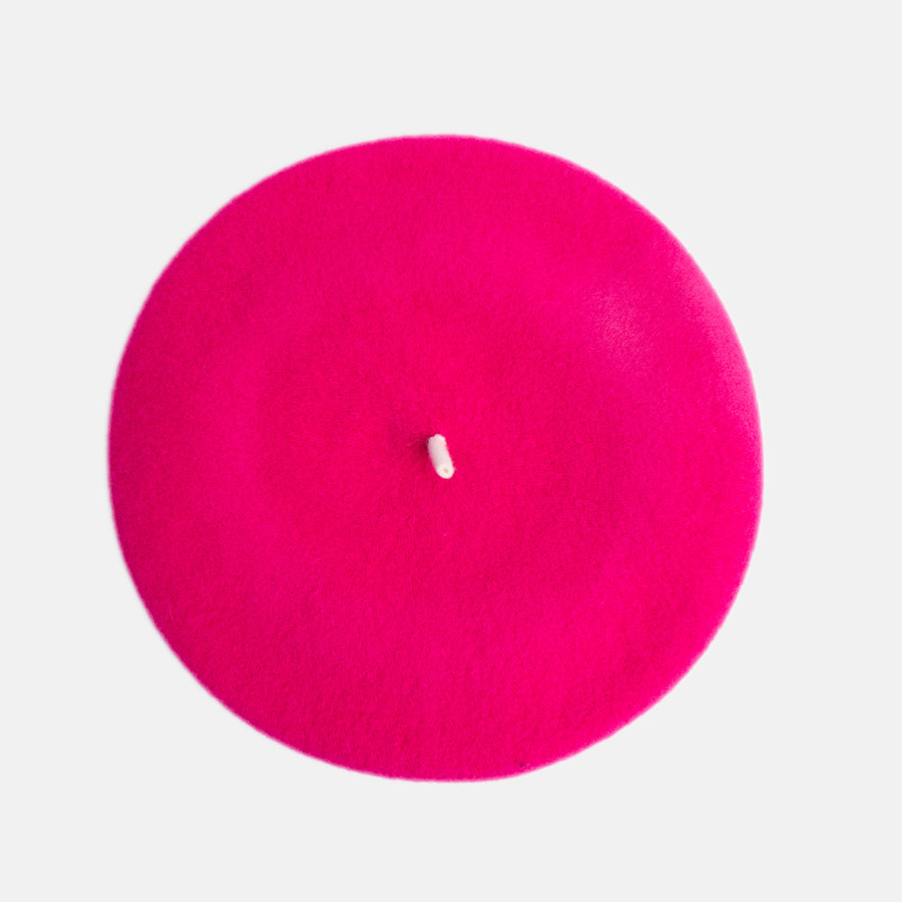 bright pink pure merino wool classic beret