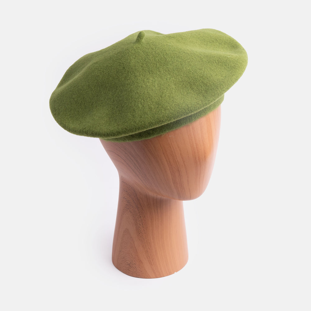 green pure merino wool classic beret