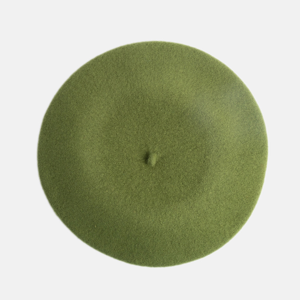 green pure merino wool classic beret