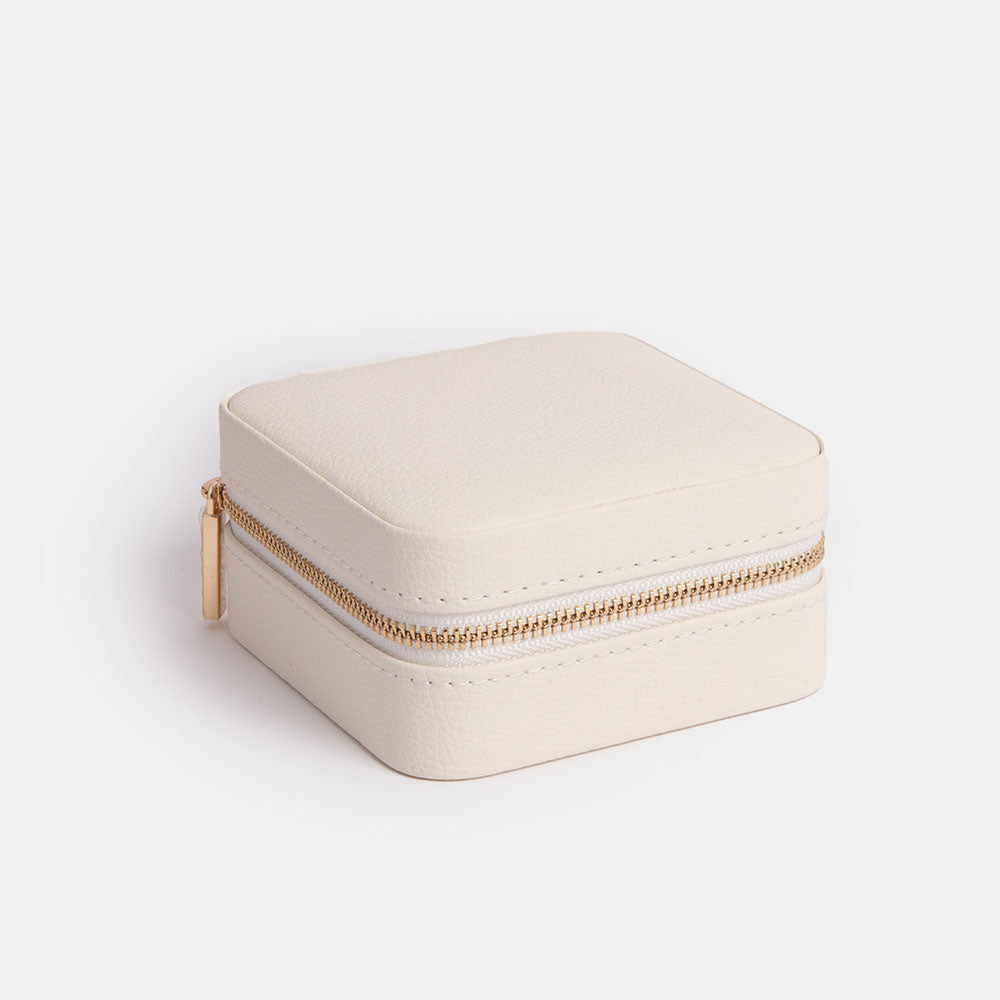 white vegan leather small travel jewellery box