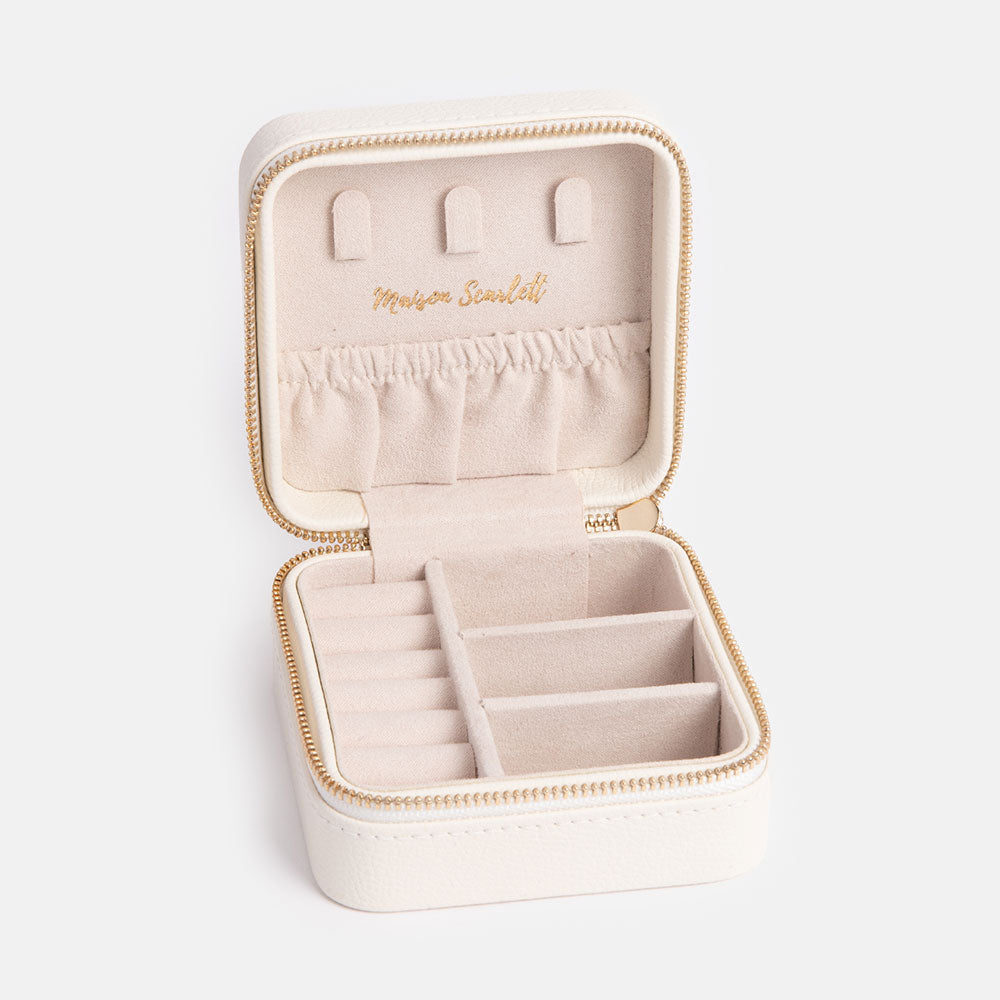 white vegan leather small travel jewellery box