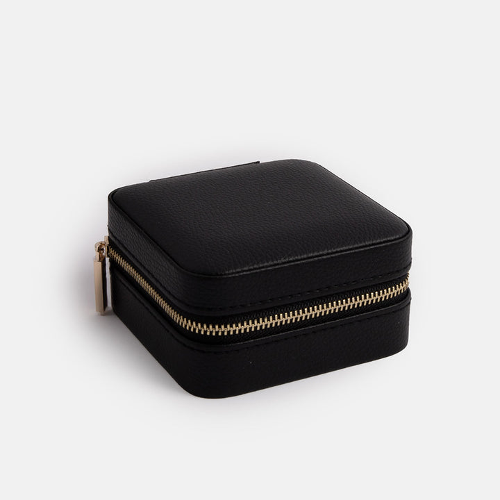 black vegan leather small travel jewellery storage box