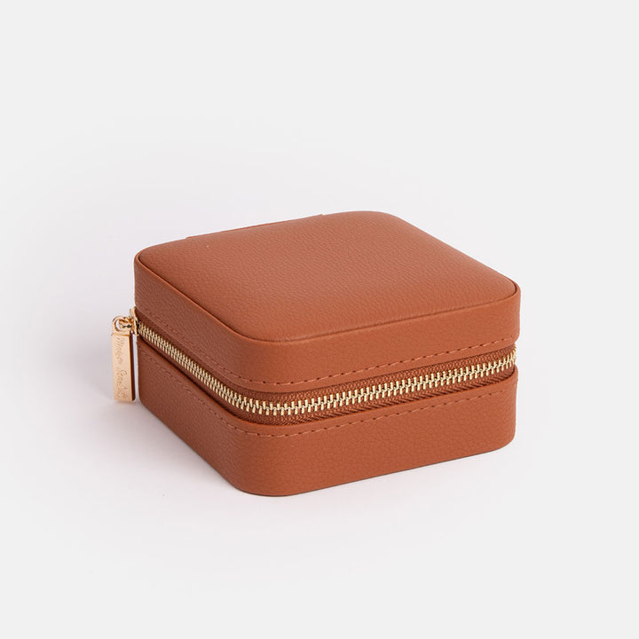 brown vegan leather small travel jewellery box