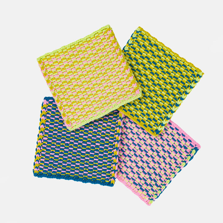 set of 4 colourful woven jacquard coasters