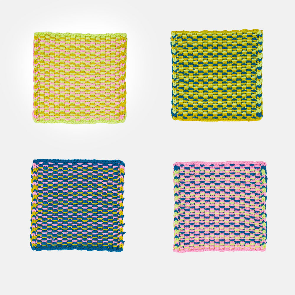 set of 4 colourful woven jacquard coasters