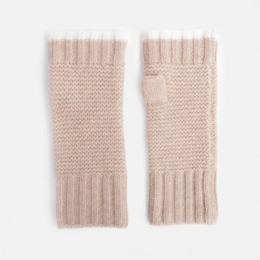 taupe cashmere link knit wrist warmers